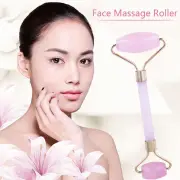 Natural Double Head Rose Quartz Jade Slimming Face Beauty Massage Roller (Gold).