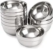 yarlung 10 Pack Stainless Steel Bowls 5 Inch Snacks Bowls, 15 Oz Soup Bowls Lightweight Salad Bowls Double-Walled Metal Serving Dishes for Sauces, Rice, Noodle, Ice Cream