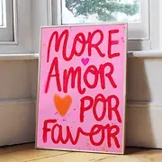 1pcs More Amor Por Favor Wall Art Bright Stylish And Modern Pink Canvas Poster with Love Quotes Decorative Poster for Home Bedroom
