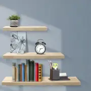 3 Piece Floating Wall Shelf Display Storage Bookshelf Rack DIY Mount Shelves Oak
