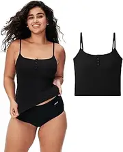 [My Siesta] Women's Button Front Ribbed Cami Top – Soft Breathable Gym & Lounge Crop Cami with U-Back Stylish - Supportive Everyday Wear.