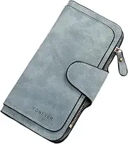 [SUVERCH] Womens Small Leather Wallet, RFID Blocking Ladies Mini Purse with ID Window, Long-green