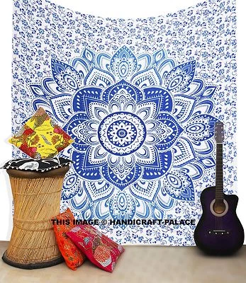 Indian Lotus Tapestries Wall Hangings Mandala Bedspread Decor Cotton Throw Queen