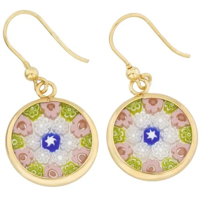 GlassOfVenice Murano Glass Millefiori Round Dangle Earrings - Gold