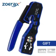 ZoeRax RJ45 Crimp Tool Pass Through Crimper Cutter for Cat6a Cat6 Cat5 Cat5e