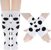 [Dxhycc] Girls Polka Dots Knee High Socks and Fingerless Gloves Cosplay Accessories for Halloween Dress Up Party, Black and White