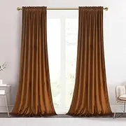 Roslynwood 96-inch Length Brown Velvet Curtains for Bedroom, Rod Pocket Heavy Thick Blackout Window Panels Christmas Holiday Home Decoration for Dining Room, W52 x L96, 2 Panels