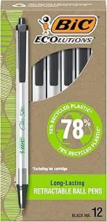 BIC ECOlutions Retractable Ball Pen, Medium Point (1.0mm), Black, 12 Pens