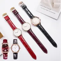 在飛比找蝦皮商城精選優惠-新時尚真皮錶帶女適配飛亞達四葉草天梭古尊阿瑪尼卡西歐紅色手錶
