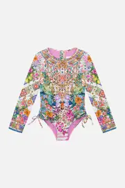 KIDS RUCHED SIDE PADDLESUIT 4-10 FLOWERS OF NEPTUNE