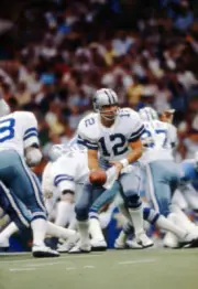 Dallas Cowboys Roger Staubach in action hands the ball off vs Hous- Old Photo