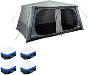 Kings 6-8 Person Tent Polyester Quick Set up + 4X Rechargeable Lantern Lights