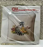 Vintage Columbia-Minerva Crewel Pillow Kit RACOON Erica Wilson 1976 New 14"x14"