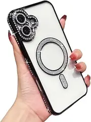 Glitter Bling Clear Magnetic Case for Samsung Galaxy A14 4G/A14 5G,Compatible with MagSafe Wireless Charging(Black,for Samsung Galaxy A14 4G/A14 5G)