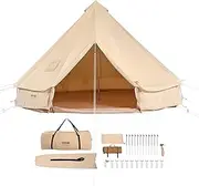 VEVOR 4 Seasons 4 m/13.12 ft Canvas Bell Tent, 6 Person Camping & Hiking Tent with Stove Jack, Water Resistant, Durable Cotton Canvas, Easy Setup, Includes Stakes, Ropes, Bag