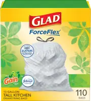 Glad Forceflex Tall Kitchen Trash Bags, 13 Gal,Gain Original with Febreze 110 Ct