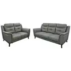 MALANIA 2-PIECE LEATHER SOFA SETTING 3+2-SEATER SOFAS COUCHES SETTEES GUNMETAL