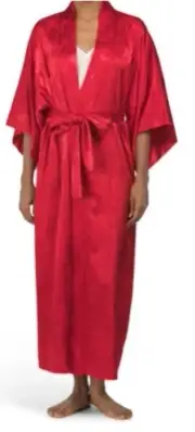 NWT NATORI Women XL Ryu Jacquard Dragon Long Robe Red $195