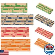 ESSENTIAL 100 pcs Assorted Packed Flat Stripped Coin Wrappers, Coin Rolls Wra