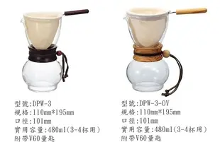 日本HARIO 送【專用清潔棉】法蘭絨手沖咖啡壺組 DPW-3-OV 橄欖木款 玻璃壺 附濾布含把手、量匙