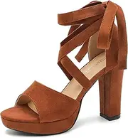 [MAIERNISI JESSI] Strappy Heels for Women Platform Lace Up Heels Open Toe Chunky High Heel Dress Sandals