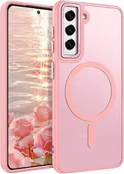 [DUEDUE] for Samsung Galaxy S21 Case Magnetic[Compatible with Magsafe], Translucent Matte Back Anti-Scratch Full Body Protective Cover Shockproof Phone Case for Samsung S21 6.2", Pink