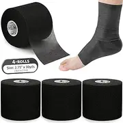 Pre Wrap Tape (4-Rolls) - Athletic Foam Underwrap for Sports, Protect for Ankles Wrists Hands and Knees, 2.75 Inches x 30 Yards - Black