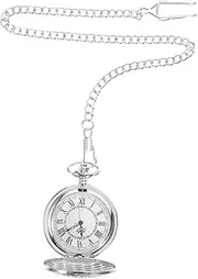 [DEARMAMY] Quartz Pocket Watch Chain Vintage Watch Retro Wristwatch for Men Dial Vintage Retractable Golden Gent Unique Shell Alloy Silver