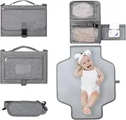 Bebamour Portable Nappy Changing Mats with Wipes Pocket Travel Baby Changing Pads with Head Cushion for Infants Waterproof Diaper Changing Pads Newborn Essentials, Grey