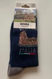 Mens Socks ROMA ITALIA COLOSSEO Coliseum Souvenir Crew Cotton Blend Navy NWT