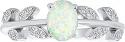 [Bling Jewelry] Open Leaves Leaf CZ Accent Stackable 1/2 Eternity Oval Mexican Orange Blue Pink Created Opal Band Ring For Women Teens Gold Plated .925 Sterling Silver October Birthstone
