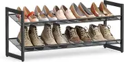 VASAGLE Shoe Rack, 2-Tier Stackable Shoe Organizer, Metal Shoe Storage Shelf with Adjustable Flat or Angled Shelves, 12.1 x 36.4 x 16.5 Inches, Holds 8-10 Pairs, Ink Black ULMR002B01