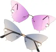 [DEARMAMY] 2pcs Sunglasses Seashell Funky UV Sun Visor Rimless Two Sun Glasses Eyeglasses Novelty Party Glasses Fun Glasses Party Supplies Butterfly Glasses Cute Glasses for Women