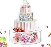 2PCS Clear Acrylic Cake Stands for Dessert Table, ULENDIS Round Fillable Cake Box Riser with Lace Paper Doilies, Decorative Centerpiece for Wedding Birthday Party Display(8Inch, 12Inch)