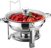 4.5L Chafing Dish Buffet Set, Round Stainless Steel Chafer for Catering, Upgraded Chafers and Buffet Warmer Sets with Food Pan Water Pan & Lid for CateringParties and Weddings (Sliver)