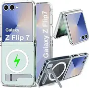 [condgood] for Galaxy Z Flip 7 Case Compatible with Magsafe, Built-in 3 Ways Metal Kickstand & Fastener & Strong Magnetic, Military Grade Protection Phone Case for Samsung Galaxy Z Flip7 (Clear)