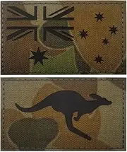 [YOYUMI] Australia Kangaroo Flag Patch, Infrared Reflective Nylon Fabric 3D Embroidered Military Tactical Morale Hook and Loop Patches, Pack of 2 (Brown Camouflage)