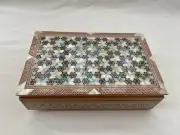 Egyptian Inlaid inside & Out Abalone Paua Shell Wood Jewelry Box 7.75" # 988