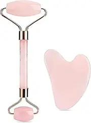 Jade Gua Sha Face Roller Skin Care Facial Massager Tool Set - Perfect Self-Care Beauty Instrument Women (Pink)