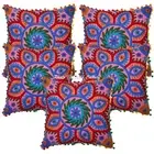 Boho Cushion Covers 16 x 16 Suzani Embroidered Pom Pom Cotton Floral Pom Pom