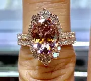 2.50 Ct Oval Cut Simulated Morganite Bridal Band Ring 14K Rose Gold Plated