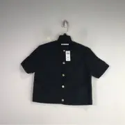 Abercrombie & Fitch Short Sleeve Button Up Top, Women's Size S - Black