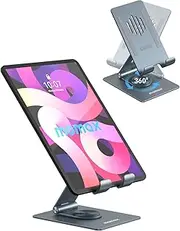 MOMAX iPad Stand for Desk, 360° Rotating iPad Swivel Stand for Writing and Drawing, Foldable Aluminum Tablet Stands and Holders Adjustable for Store POS Office Showcase Reception Fold Stand