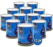 1 Day Yahrzeit Candle - 12 Pack - 24 Hour Kosher Yahrtzeit Memorial and Yom Kippur Candle in Tin Cup Holder