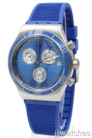 New Swatch Irony Chrono BLUE IS ALL Silicone Date Men Watch YVS485 45mm $190