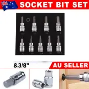 9PCS 3/8" Metric Allen Key Set Socket Hex Bit Drive Adapter 2-10mm Sockets Tool