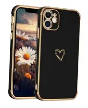 for iPhone 12 Mini Phone Case, Cute Heart Pattern Slim Fit Soft Flexible Black