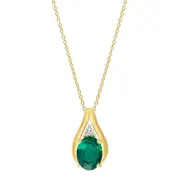 9kt Yellow Gold Diamond and Created Emerald Necklace