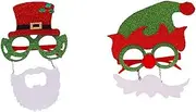 [outret] 2Pcs Christmas Decorative Glasses Santa Claus Glasses Booth Holiday Party Glasses Yule Decor Kids Decor Festive Eyewear Photo Glasses Prop Eyewear Props Plastic Clothing