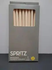 SPRITZ Reusable Bamboo Straws 10 Pack w/Straw Cleaner Renewable Resource 8"